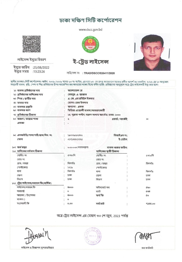 Alliance Ray Trade License — Dhaka South City Corporation